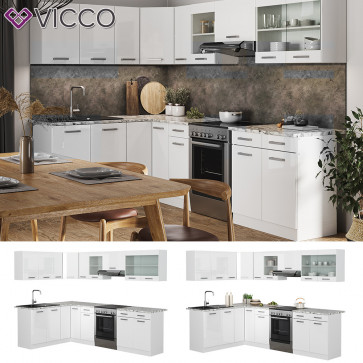 Vicco Eckküche Küchenblock Einbauküche Rick Weiß Hochglanz 270 cm modern Küchen Schränke Spülenunterschrank Eck-Unterschrank Eck-Hängeschrank Arbeitsplatte Küchenmöbel Küchenzeile L-Küche