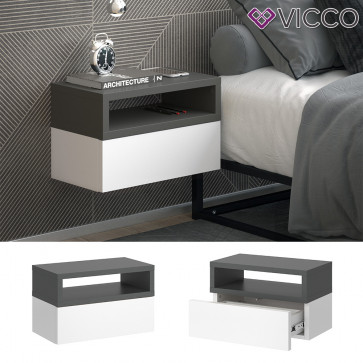 Vicco hängender Nachttisch Urbano, 45x28cm, Weiß Anthrazit, Kommode mit Schublade