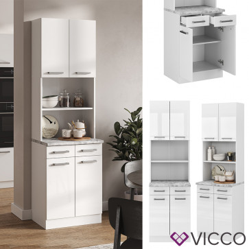 Vicco Buffetküche Küchenzeile Küchenblock R-Line Weiß Hochglanz modern 60 cm Arbeitsplatte Küchenschränke Küchenmöbel