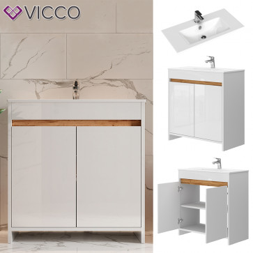 Vicco Waschbecken mit Unterschrank Lemgo 80 cm breit, Waschtisch stehend Weiß