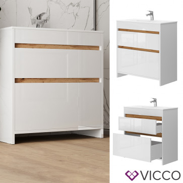 Vicco Waschbecken mit Unterschrank Detmold 80 cm breit, Waschtisch stehend Weiß