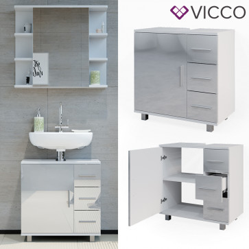 Vicco Waschtischunterschrank Waschbeckenunterschrank Badschrank Elias Weiß Hochglanz modern 60x61cm Badezimmer Schrank Badmöbel Schranktür Schrankschublade Aufbewahrung