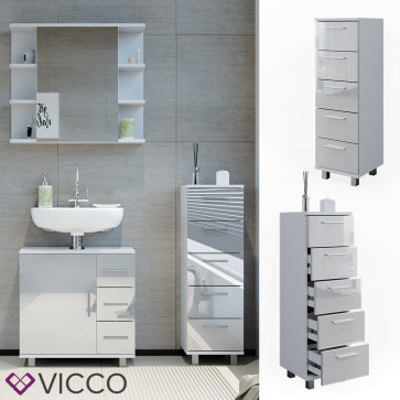 Vicco Midischrank Badschrank Badezimmermöbel Ilias Weiß Hochglanz modern 30x95cm Badezimmer Schrank Badmöbel Badezimmerkommode Badkommode Schrankschublade Ablage Aufbewahrung