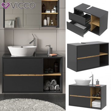 Vicco Waschtischunterschrank Waschbeckenunterschrank Viola Anthrazit Eiche modern 100x60 cm Badkommode Badschrank Badezimmer Schrank Badmöbel Schranktür Schrankfach