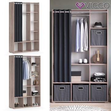 Vicco Kleiderschrank Schlafzimmerschrank Garderobe Luigi Sonoma 106 x 178 cm modern Schrankregal Organizer Vorhang Kleiderstange Fächer Aufbewahrung Ablage