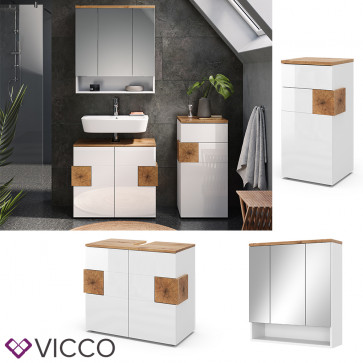 Vicco Badmöbel-Set Badezimmer-Möbel Bad-Schrank Eden Weiß Artisan modern Badezimmerschrank Waschbeckenunterschrank Spiegelschrank Midischrank Schranktür Schrankfach