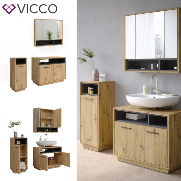 Vicco Badmöbel-Set Badezimmer-Möbel Bad-Schrank Beatrice Eiche Anthrazit modern Badezimmerschrank Waschtischunterschrank Spiegelschrank Midischrank Schranktür Schrankfach