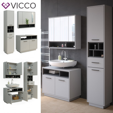 Vicco Badmöbel-Set Badezimmer-Möbel Bad-Schrank Beatrice Grau Anthrazit modern Badezimmerschrank Waschtischunterschrank Spiegelschrank Hochschrank Schranktür Schrankfach