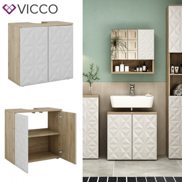 Vicco Waschtischunterschrank Waschbeckenunterschrank Edge Eiche Weiß modern 60x57 cm Badezimmer Schrank Badschrank Badkommode Badmöbel 2 Türen