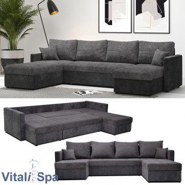 VitaliSpa Wohnlandschaft mit Schlaffunktion, moderne Schlafcouch mit Bettkasten