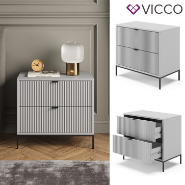 Vicco Nachtkommode Eliza, Grau 66 x 36 cm, Nachttisch mit 2 Schubladen, modern