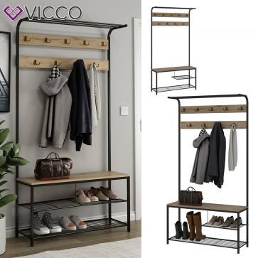 Vicco Garderobe Fyrk, 100 x 190 cm, Eiche Schwarz, Ablage, Bank & Schuhregal, Industrial