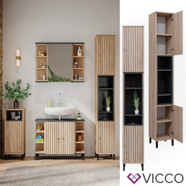 Vicco Hochschrank Aquis 30 x 190 cm, Sonoma Anthrazit, Badezimmer, modernes Design