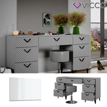 Vicco Schminktisch Anett Grau mit Spiegel und Hocker, 150 x 78 cm, Frisiertisch