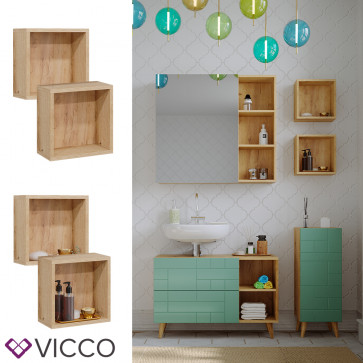 Vicco Wandregal Rudi 2er Set hängend, 30 x 30 cm, Eiche Evoke Mintgrün, Ablage