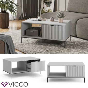 Vicco Couchtisch Eliza 90 x 50 cm, Grau, moderner Wohnzimmertisch mit Schublade