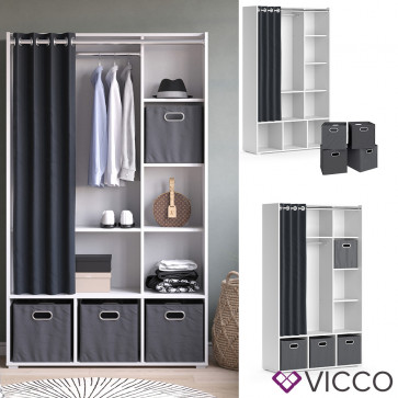 Vicco Kleiderschrank Schlafzimmerschrank Garderobe Luigi Weiß Faltbox 106 x 178 cm modern Schrankregal Organizer Vorhang Kleiderstange Fächer Aufbewahrung Ablage