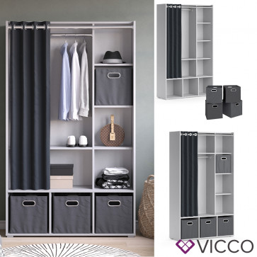 Vicco Kleiderschrank Schlafzimmerschrank Garderobe Luigi Hellgrau Faltbox 106 x 178 cm modern Schrankregal Organizer Vorhang Kleiderstange Fächer Aufbewahrung Ablage