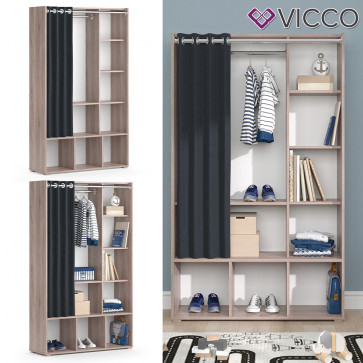 Vicco Kinderkleiderschrank Kinderzimmerschrank Kindergarderobe Luigi Sonoma 106 x 178 cm modern Schrankregal Jugendzimmerschrank Organizer Vorhang Kleiderstange Fächer Aufbewahrung Spielzeugablage