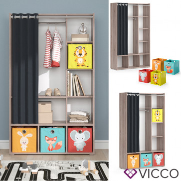 Vicco Kinderkleiderschrank Kinderzimmerschrank Kindergarderobe Luigi Sonoma Faltbox 106 x 178 cm modern Schrankregal Jugendzimmerschrank Organizer Vorhang Kleiderstange Fächer Aufbewahrung Spielzeugablage