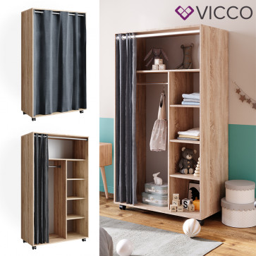 Vicco mobiler Kinderkleiderschrank Dielenschrank Garderobe Doros Sonoma modern 100 x 168 cm offen rollbar