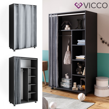 Vicco mobiler Kinderkleiderschrank Dielenschrank Garderobe Doros Grau modern 100 x 168 cm offen rollbar