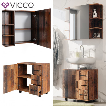 Vicco Badmöbelset Ilias Old Style modern Badezimmerschrank Badschrank Badezimmermöbel Waschtischunterschrank Waschbeckenunterschrank Spiegelschrank Schranktür Schrankfach Schrankschublade