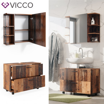 Vicco Badmöbelset Ilias Old Style modern Badezimmerschrank Badschrank Badezimmermöbel Waschtischunterschrank Waschbeckenunterschrank Spiegelschrank Schranktür Schrankfach Schrankschublade