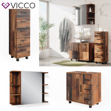 Vicco Badmöbelset Ilias Old Style modern Badezimmerschrank Badschrank Badezimmermöbel Waschtischunterschrank Waschbeckenunterschrank Spiegelschrank Midischrank Schranktür Schrankfach Schrankschublade