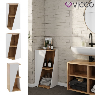 Vicco Badregal Benno, 31,6 x 70,5 cm, Weiß-Eiche, 3 Ablagen, schmal, modern, Badezimmer