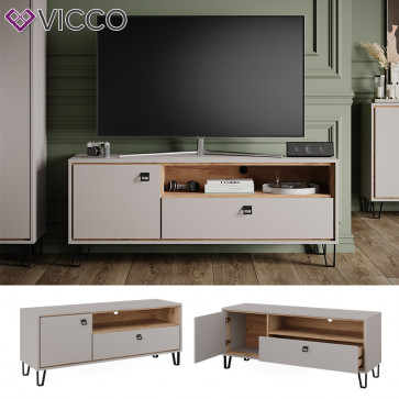 Vicco TV-Lowboard Tirion 138 x 56 cm in Cashmere Eiche, Fernsehtisch mit Tür