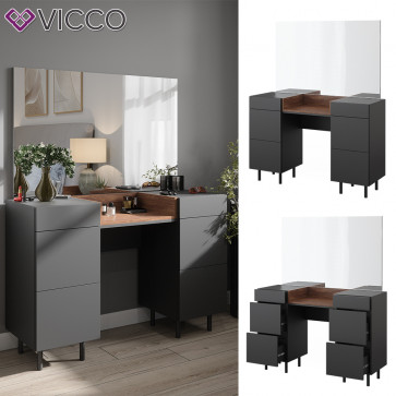 Vicco Schminktisch Anika mit Spiegel, 120 x 80 cm, Anthrazit Walnussbraun, Schlafzimmer