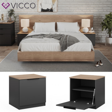 Vicco Nachttisch Betti 2er Set, 50 x 50 cm, Anthrazit Sonoma mit 1 Klappe, Schlafzimmer