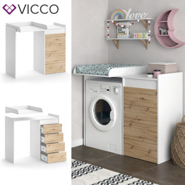 Vicco Waschschrank Alf 116 x 98 cm, Weiß Artisan Eiche, Wickelkommode, Badezimmer