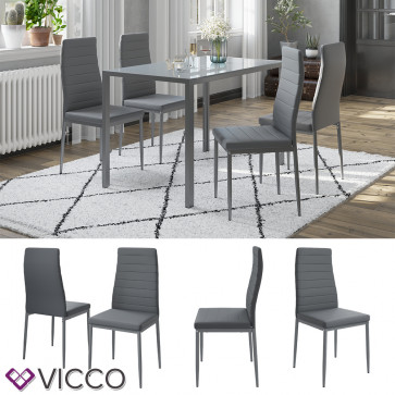 Vicco Esszimmerstuhl "Grand Metall" Grau, 42,5 x 96 x 48 cm, 4-teilig, Hochlehner, modern