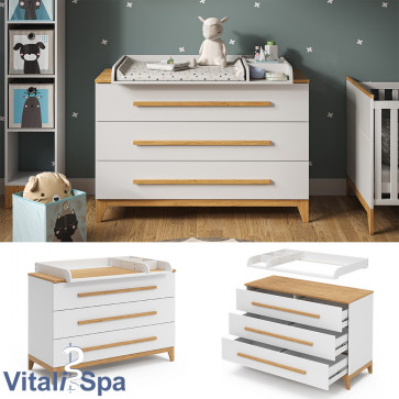 VitaliSpa Wickelkommode Malia XL 133 x 98 cm, Weiß Eiche, Wickeltisch inkl. Wickelauflage