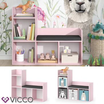 Vicco Regal mit Sitzbank Luigi 107 x 88 cm, Rosa, Kinderzimmer, große Fächer