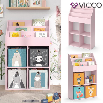 Vicco Kinderbücherregal Luigi 72 x 114 cm, Rosa, Kinderzimmerregal, offene Fächer, groß