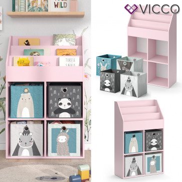 Vicco Kinderbücherregal Luigi 72 x 114 cm, Rosa, Kinderzimmerregal, offene Fächer, groß, Faltboxen