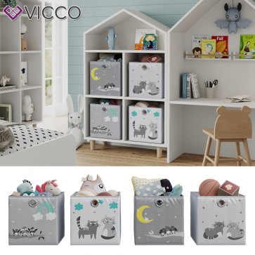 Vicco Faltboxen - 2er Set "Katzen & Vögel", 30 x 30 cm, Grau, Aufbewahrungsbox, abwaschbar