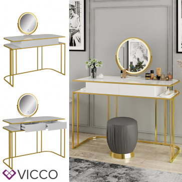 Vicco Schminktisch Tiara, 110 x 122 cm, Weiß Gold, Frisiertisch mit LED-Spiegel