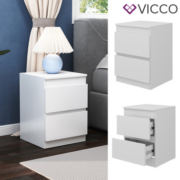 Vicco Nachtschrank Calisto Weiß 40 x 55 cm 2 Schubfächer Kommode Schlafzimmer