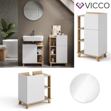 Vicco Badmöbel-Set Karen, Sonoma Weiß, moderne Badezimmerserie, 2 Farben, Waschtischunterschrank, Badspiegel, Unterschrank