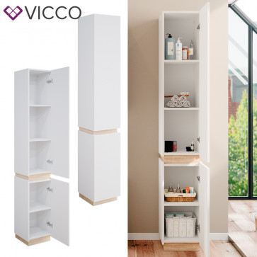 Vicco Hochschrank Badschrank Badezimmerschrank Gloria Weiß Sonoma 33 x 198 cm modern Badezimmer 2 Türen 5 Fächer