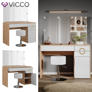 Vicco Schminktisch Adela Natural Rockford Weiß 115x76 cm Spiegel, LED, Hocker