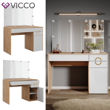 Vicco Schminktisch Adela Natural Rockford Hickory Weiß, 115 x 76 cm Spiegel, LED