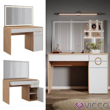 Vicco Schminktisch Adela Natural Rockford Hickory Weiß 115 x 76 cm LED-Spiegel