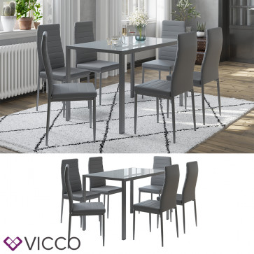 Vicco "Grand Metall", moderne Essgruppe mit Esszimmertisch und 6 Essstühle, Grau