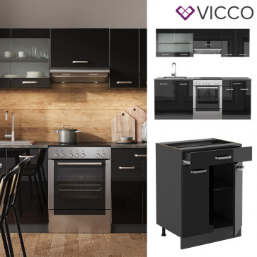 Vicco Küchenzeile R-Line Solid Anthrazit Schwarz 200 cm modern Küchenschränke Küchenmöbel