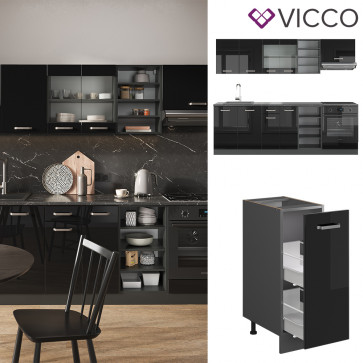 Vicco Küchenzeile R-Line Solid Anthrazit Schwarz 240 cm modern Küchenschränke Küchenmöbel